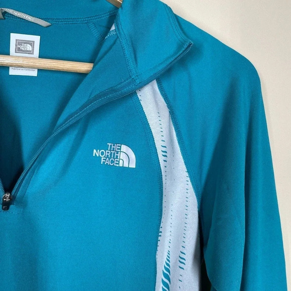 Women's North Face 1/4 Zip Pullover Sweatshirt Jacket - Turquoise Blue - Small - Picture 2 of 7